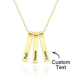 Create a truly unique and stylish look with our Custom Engraved Vertical Necklace. This personalized pendant can be customized with 1-5 names of your choice. Crafted with high-quality materials, this necklace is a perfect gift for her. Make a statement with this stylish and meaningful piece of jewelry.Engraved pendant, personalized necklace, vertical pendant, stylish jewelry, custom necklace, name necklace, personalized pendant, engraved jewelry, vertical necklace, stylish pendant Material: Stai Names Necklace, Birthday Necklace Gift, Birthday Necklace, Engraved Pendant, Necklace Name, Christmas Necklace, Gifts For Anyone, Personalized Pendant, Engraved Jewelry