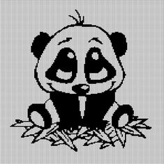 a panda bear sitting on top of a pile of leaves with the letter b in it's mouth