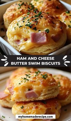 ham and cheese butter swim biscuits on a plate