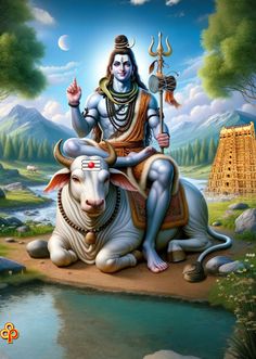 the hindu god sitting on top of a cow