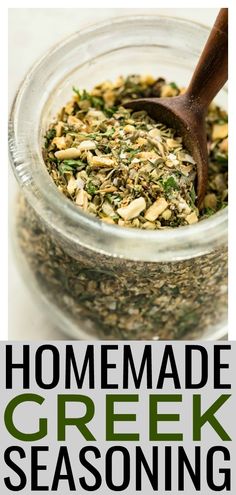 homemade greek seasoning recipe in a glass jar