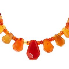 Jay King Sterling Silver Orange Chalcedony 18" Necklace Handcrafted into a beautiful necklace design, translucent orange chalcedony from the Republic of Congo is sure to create a colorful, shimmering silhouette at your neckline. From Jay King.       Approx. 18"L x 5/16"L with 2-3/4" extender     Stamped .925     Hook closure     Orange-red chalcedony necklace has seven freeform stone stations along drape     Rondelle-shaped orange chalcedony beads separate stations and complete necklace   Stone Information       All sizes and weights approximate     Orange/Red Chalcedony - Freeform (14x12mm to 18x27mm), rondelle (6x4mm to 8x5mm); mined in Republic of Congo Orange Agate Gemstone Necklace, Orange Carnelian Gemstone Necklace, Orange Agate Necklaces For Jewelry Making, Orange Agate Necklace With Faceted Beads, Orange Faceted Carnelian Necklaces, Orange Faceted Carnelian Necklace, Chalcedony Necklace, Jewelry King, Republic Of Congo