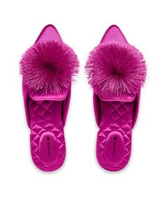 After hundreds of customer requests, we have brought back our beloved poms for the holidays! The Dove pointed-toe mule is the life of the party in vibrant fuschia. The oversized satin pom-poms are a fun and flirty touch that add movement and whimsy to everything from party dresses to chunky sweaters. We added a few spe Chunky Sweaters, Formal Heels, The Dove, Life Of The Party, Women's Mules, Womens Mules, Womens Slides, Slides Shoes, Diamond Quilt