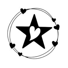 a black and white star with hearts around it