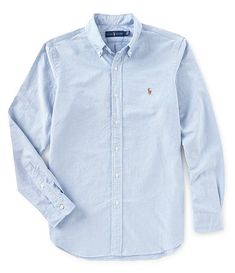 Polo Ralph Lauren Solid Oxford Shirt | Dillard's Ralph Lauren Oxford Shirt Men, Ralph Lauren Men Outfit, Us Polo Shirts Men, Long Sleeve Polo Outfit, Ralph Lauren Shirts Men, Polo Outfit Men, Blue Oxford Shirt, Ralph Laurent, Oxford Shirt Men