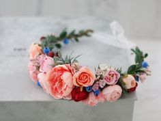 A whimsical flower crown in beautiful tones of blush, peach, coral, royal blue, burgundy, red, pink and green. Thanks to the use of artificial flowers, the crown is durable. It is a special touch to your bohemian look. A flower crown is more beautiful than the pictures. Is perfect for garden wedding. Head circumference:  one size fits all (adjustable) / fits adults and older children If the crown should fit the baby, after buying please give head circumference Thank you for visiting our store! German Flower Crown, Peony Flower Crown, Crown For Wedding, Peach Peony, Pink Pearl Flower Crown, Real Flower Tiara Floral Crowns, Flower Head Wreaths