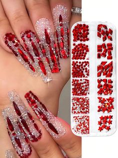 1 Caixa/12 Grades Mistura de Tamanhos de Strass de Vidro Vermelho de Forma Plana Redonda e Assimétrica para Decoração de Unhas DIY Diária de Mulheres e Meninas, Encantos de Unhas, Gemas de Unhas, Suprimentos de Unhas Vermelho    Vidro Blingbling Decoração 3D   Nail,Hand & Foot Care, size features are:Bust: ,Length: ,Sleeve Length: