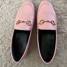 Brand New With Additional Soles Added By Local Shoes Store. Size Eu 36. Rarely Found Color Light Pink Luxury Pink Leather Flats, Elegant Pink Flats For Office, Gucci Round Toe Loafers For Office, Gucci Loafers For Office With Round Toe, Chic Loafers With Horsebit Detail And Round Toe, Chic Loafers With Horsebit Detail, Office Loafers With Horsebit Detail And Round Toe, Pink Closed Toe Formal Loafers, Pink Formal Loafers With Closed Toe