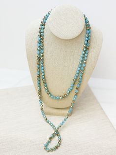 60"L Adjustable Beaded Long Turquoise Necklace, Blue Faceted Beads Lariat Necklace, Long Turquoise Necklace With Faceted Beads, Turquoise Long Necklace With Faceted Beads, Turquoise Lariat Beaded Necklace With Colorful Beads, Turquoise Beaded Long Crystal Necklace, Turquoise Lariat Beaded Necklaces, Turquoise Lariat Beaded Necklace, Turquoise Long Hand-strung Beaded Necklaces