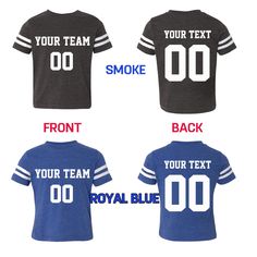 FRONT and BACK CUSTOMIZED FOOTBALL TEE SHIRT - FAN JERSEY Please Let Us Know Your Front and Back Custom Clearly When you place your order, Leave a CUSTOMER NOTE about customization. Exp: Front Text: TEAM A Front Number: 25 Back Text: JOHN Back Number: 25 PLEASE SEE THE PRODUCT PICTURES BEFORE ORDER Our Navy Color is VINTAGE NAVY (Greyish Navy) If you have any other customization idea, please share with us by email. We are available to do any customization. This football-style tee will have your Varsity Blue Top For Team Events, Varsity Blue Tops For Team Events, Blue Varsity Tops For Team Events, Casual T-shirt For School Football Season, Black Number Print Top For Game Day, Navy Tops For Game Day During Sports Season, Black Tops With Number Print For College, Black Tops With Number Print For Football Season, Sporty School T-shirt With Name Print