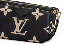 Louis Vuitton leather monogram embossed multi pochette, black with blush inserts with gold tone hardware. Can be worn three ways, separating the two bags and alternating the straps. Brand new with dust cover and original box. Leather Monogram, Dust Cover, Original Box, Gold Tones, Black Leather, Blush, Two By Two, Louis Vuitton, Monogram