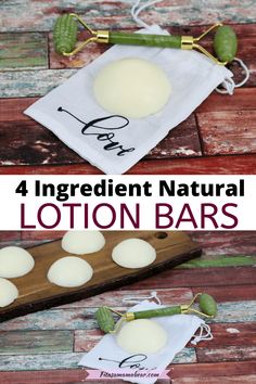 four different types of soaps with the words, 4 ingredient natural lotion bars