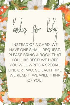 a card that says books for baby instead of a card, we have one small request