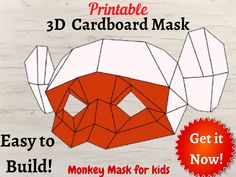 an origami mask with the text printable 3d cardboard mask easy to build get it now