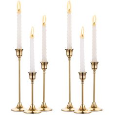 PRICES MAY VARY. PACKAGE INCLUDES: 2× 5.9"(15cm) & 2× 7.3"(18.5cm) & 2 × 9.3"(23.5cm) height centerpieces candlestick holder. The base diameter is 2.68"/6.8cm wide. Candles are not included. EXQUISITE DESIGN: They are golden brass color with a brushed metal design, vintage & extremely exquisite feel. They are slender, classic, heavy and with a good weight. This candle holder set combines aesthetics and practicality together, APPLICATIONS: This taper candle holders set is suitable for candle stic Party Christmas Decorations, Metal Candle Stand, Gold Candle Holder, Black Taper Candles, Candlestick Centerpiece, Tall Candlesticks, Tall Candle Holders, Gold Candle Sticks, Candle Types