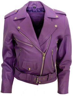 New Mens Womens Boots Luggage Women's Stylish Brando Purple Leather Biker Jacket Perfect fusion of cutting edge and elegance this beautifully crafted slim fit cow hide leather jacket is this season's must have fashion accessory. Imbued with a classic biker spirit, personified by stud epaulettes at the shoulder and zipped gauntlet cuffs for a more customised fit. This stylish garment is further brought to life through an off centred YKK zip front, accentuated by wide notch lapels, shoulder epaule Turtle Pictures, Purple Leather Jacket, Purple Coat, Lambskin Leather Jacket, Designer Label, Purple Jacket, Biker Leather, Lady Biker, Cow Hide