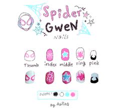 spider Gwen nails art designs spiderverse inspo for nails original nail art asita asitacore Spider Gwen Nail Art, Spidergirl Nails, Wandavision Nails, Alice In Borderland Nails, Spider Verse Nails, Spider Man Nails Short, Gwen Stacy Nails, Spider Gwen Nails, Gwen Nails