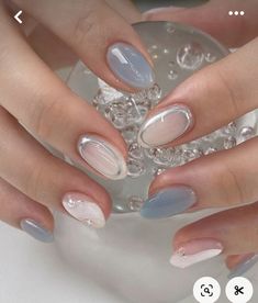 Gray Korean Nails, Easy Korean Nails, Korean Nails Short Jelly, Nail Gem Art, Milky White Nails Design Ideas, Gel Designs On Natural Nails, Korean Natural Nails, Xs Nails Designs Short, Apres Nails Design