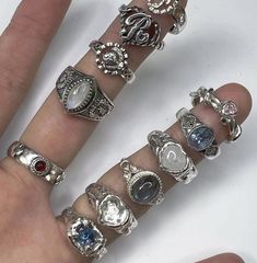 Where To Buy Accessories, Mixed Jewelry Aesthetic, Silver Rings Stack Aesthetic, Ring Silver Aesthetic, Rings Silver Aesthetic, Ring Aesthetic Silver, Whimsical Rings, Silver Jewellery Aesthetic, Rings Aesthetic Silver