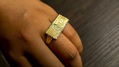 - 100% Brand New & High Quality $100 Dollar Bill Two Finger Ring - Material: 10K Gold - Color: Yellow Gold - Size: 3 ~ 5 ※ As rings are resized into bigger sizes, more gold is added, and thus it makes additional cost. ※ Please send us a message with your desired RING SIZE for both fingers. - Specification(Width / Height / Grams): 29.0mm(1.15 inch) / 12.0mm(0.47 inch) / 3.5g ※ This is an approximate size & weight. Please allow up to ±10% difference. ※ If you have any other resize request, 5 Gold Rings Costume, 2 Finger Ring, Money For Kids, Money Ring, Money Rings, Two Finger Ring, Gold Finger Rings, 100 Dollar Bill, 10k Gold Ring