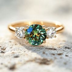 Three Stone Sapphire Ethical Engagement Ring in Teal, Blue or Green with Diamonds By Valley Rose Unique Saphire Engagement Rings With Oval Stone, Timeless Symbol, Symbol Of Love, Ring Setting, Green Sapphire, Happy Thoughts, Love Symbols, Pinterest Board, Engagement Rings Sapphire