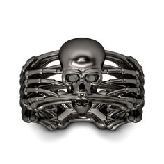 Black Skeleton Sterling Silver Skull Ring - Jeulia Jewelry Gothic Jewelry Rings, Black Skull Ring, Skull Wedding Ring, Gothic Engagement Ring, Skull Engagement Ring, Sterling Silver Skull Rings, Diamond Skull, Skull Wedding, Silver Skull Ring