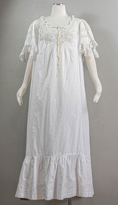 Whimsical Edwardian White Cotton Nightgown Lace Neckline and - Etsy Summer Cottagecore Victorian Dress For Daywear, Cottagecore Ruffled Nightgown For Daywear, Vintage Cotton Ruffled Sleepwear, Vintage Cotton Sleepwear With Ruffles, Peasant Style Victorian Dress For Daywear, Cotton Victorian Cottagecore Dress For Daywear, Bohemian Prairie Dress With Ruffles For Daywear, Bohemian Ruffled Prairie Dress For Daywear, Cottagecore Victorian Cotton Dress For Daywear