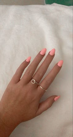 Coral Pink Almond Nails, Coral Almond Acrylic Nails, Back To School Nails Solid Colors, Short Almond Solid Color Nails, Simple Summer Nails Solid Color, Nail Colors To Make You Look Tan, Neutral Nails Summer 2024, Coral Almond Nails, Solid Summer Nails