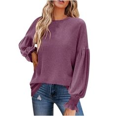 Patlollav Womens Waistband Lantern Sleeve Casual Autumn Sweatshirt Color/Size: Purple/XXL Gender: Women/Female/Girl It is made of high quality materials, durable enought for your daily wearing. I am sure you will like it! If you have any questions about this products, please feel free to contact us. We will contact you within 24 hours to provide you with a better solution. KEY: Womens fall fashion 2022, Christmas gifts, Womens plus size clearance, My orders Color: Beige.  Age Group: adult. Casual Purple Sweatshirt For Fall, Purple Fall Sweatshirt With Pockets, Affordable Purple Winter Sweatshirt, 2022 Christmas Gifts, Womens Fall Fashion, Fall Fashion 2022, Crewneck Sweatshirt Women, Female Girl, 2022 Christmas