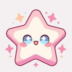 a pink star with blue eyes and stars around it