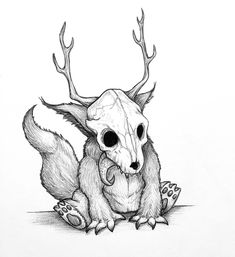 a drawing of a small animal with antlers on it's head