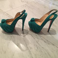 Great Condition , Only Worn Twice , Like Brand New , No Box Luxury Green Platform Heels, Designer Green Platform Heels, Luxury Green Closed Toe Heels, Luxury Green Heels For Cocktail, Shoes Color, Louboutin Shoes, Shoes Shoes, Christian Louboutin Shoes, Shoes Women Heels