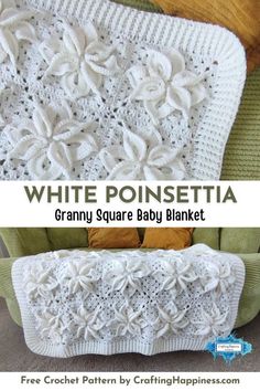 white poinsettia granny square baby blanket crochet pattern