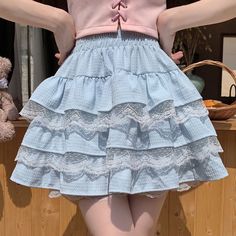 Please take the size info as a reference. The measurement error between 1-4cm is in the normal range.Fabric Material: PolyesterColor: Blue. YellowSize: One SizeLength: 42cm/16.55"Waist: 64cm/25.22"-92cm/36.25" Ruffle Cupcakes, Slim Aesthetic, Yellow Mini Skirt, Natural Dresses, Cake Skirt, Fashion Patchwork, Nature Dress, Japanese Sweet, Japanese Dress