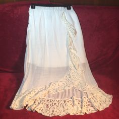 Amy Byer Linen And Lace Skirt, New Without Tags, Worn Only Once. No Spots, Tears, Or Wear. White Linen With Lace Trim And Half Liner. 34” From Waist To Hem. Linens And Lace, White Linen, Lace Skirt, Lace Trim, Womens Skirt, Color White, Trim, Sewing, Skirt