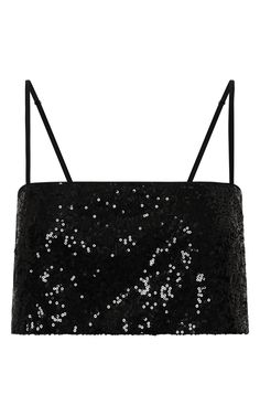 Elswyth Top - Strappy Sequin Crop Cami Top in Black Sequin Evening Crop Top With Sequins And Spaghetti Straps, Fitted Black Sequin Fabric For Summer, Sequin Spaghetti Strap Top For Evening, Evening Tops With Sequins And Spaghetti Straps, Fitted Crop Top With Adjustable Straps For Party, Spring Sequined Spaghetti Strap Crop Top, Sequin Spaghetti Strap Crop Top For Night Out, Summer Party Tops With Adjustable Straps, Party Tops With Sequins And Spaghetti Straps