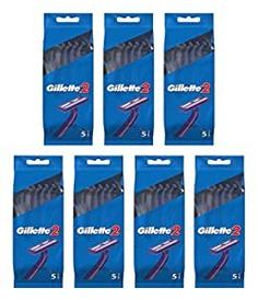 Gillette Disposable Razors Blue G2 Blades Shaver Fixed Good News, 5pk x 7 (35 Razors) Disposable Razor, Good News, Blue