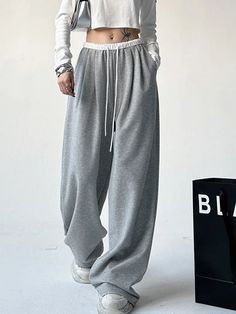 DetailsMaterial: Cotton, PolyesterFit Type: Loose Sweatpants Women, Sports Pants Women, Baggy Sweatpants, Sweatpants Style, Korean Streetwear, Wide Leg Sweatpants, Harajuku Streetwear, Grey Trousers, Sports Trousers