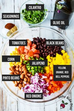 the ingredients for this salad are shown in bowls