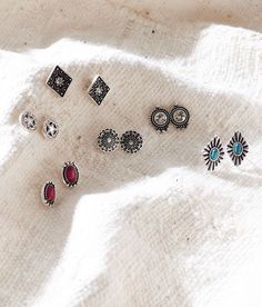 Sterling & Stitch 6 Pack Western Earring Set - Silver , Women's Silver Assorted rhinestone and embossed metal stud earrings. Apparel & Accessories Silver Jewelry Western, Western Earrings Studs, Western Stud Earrings, Punchy Jewelry, Ranching Life, Western Earring, Teal Jewelry, List Inspiration, Western Stuff