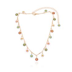 This chic and simple necklace features multicolored floral embellishments all around. Chain : 12.5" L with 4.33" extender Pendant : 0.39" diameter Lobster claw clasp 18k gold-plated copper / enamel Aura Jewellery, Colorful Aura, Thanksgiving Style, Holiday Party Jewelry, Engraved Promise Rings, Colorful Sunflower, Flower Choker Necklace, Promise Ring Set, Flower Choker