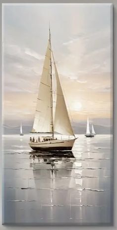 a sailboat floating in the ocean with other boats