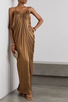 Bronze Maxi Dress, Metallic Accessories, Bronze Dress, Dress Trendy, Loungewear Luxury, Dress For Woman, Knitwear Design, Lingerie Sleepwear, Marrakech