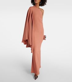 One-shoulder Gown With Draped Sleeves, One Shoulder Evening Dress With Draped Sleeves, Lily Pilly, Amina Muaddi Begum, Taller Marmo, Tall Maxi Dress, Spring Knits, Spring Bags, Slingback Pump