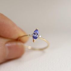 Tanzanite Marquise Double Diamond Ring Band Engagement | Etsy Double Diamond Ring, Gold Flower Ring, Unique Diamond Engagement Rings, Flower Engagement Ring, Double Diamond, Promise Ring Gift