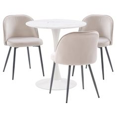 a white table with three chairs around it