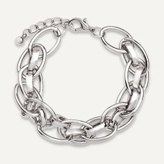 Chunky Silver Chain Clasp Bracelet - D&X Retail Trendy Silver Oval Link Jewelry, Modern Metal Chain Bracelets, Modern Silver Link Chain Bracelet, Metal Link Bracelets For Party, Elegant Chunky Silver Chain Bracelet, Trendy Silver Jewelry With Extender, Silver Chain Link Metal Bracelet, Modern Metal Chain Link Bracelet, Silver Chain Bracelet With Chain Strap