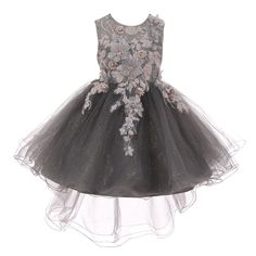 9038_Silver_L_1_4.jpg?0 Tulle Princess Dress For Bridesmaid Prom Season, Tulle Princess Dress For Bridesmaid At Prom, Party Tulle Ball Gown With Floral Applique, Sleeveless Tulle Pageant Dress For Dress-up, Princess Style Sleeveless Tulle Bridesmaid Dress, Bridesmaid Princess Dress With Floral Applique In Tulle, Sleeveless Organza Pageant Dress, Elegant Tulle Tutu Dress With Floral Applique, Sleeveless Tulle Ball Gown With Floral Applique