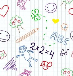 colorful doodles and numbers are drawn on a sheet of paper