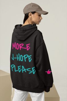 We just can't get enough of J-Hope. We want more! This hoodie has a big statement back design with a subtle Jack in the Box inspired design on the right sleeve. Get yours now! Kpop Hooded Sweatshirt For Winter, Kpop Hoodie With Letter Print For Winter, Kpop Hooded Sweatshirt With Letter Print, Black Kpop Sweatshirt For Streetwear, Kpop Style Black Sweatshirt For Streetwear, Kpop Style Winter Streetwear Sweatshirt, Kpop Hoodie With Letter Print For Fall, Kpop Style Hoodie With Letter Print For Fall, Kpop Style Hooded Hoodie For Streetwear